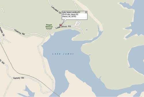 Map to Lake James Landing on Lake James Road